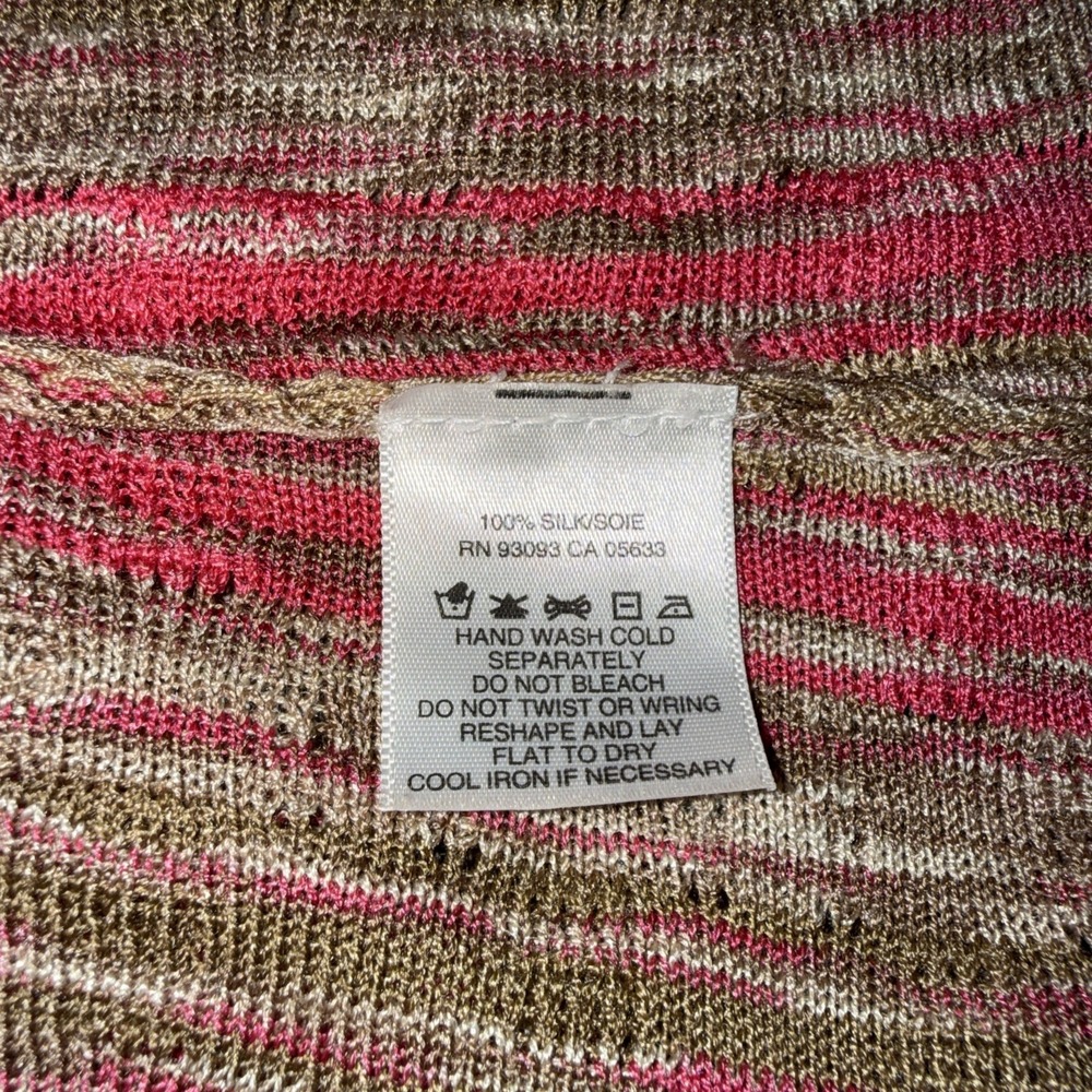 Nic & Zoe 100% Silk Open Cardigan M Tie Front Pink Tan - Picture 6 of 7